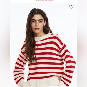 h&m red white striped knit sweater size small